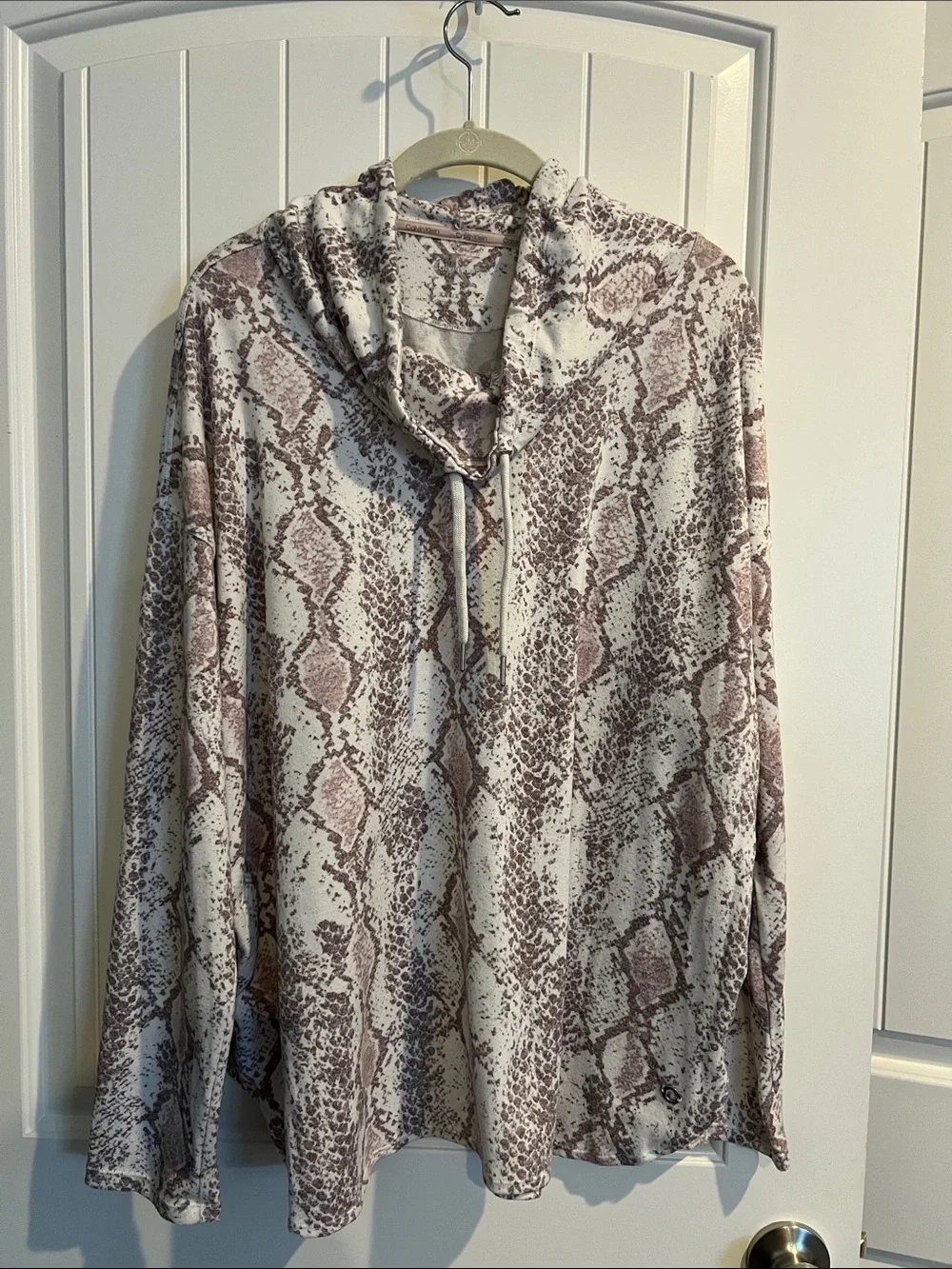 Calvin Klein Cream and Taupe Snake-Print Cowl Sweater
